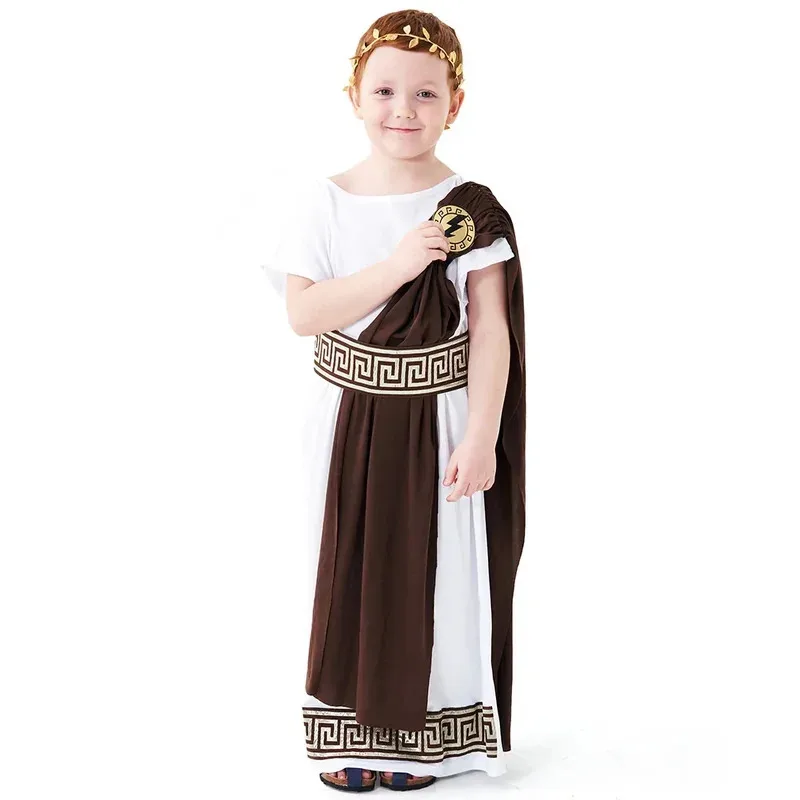 Halloween Cosplay Ancient Greek Mythology Warrior Zeus Costumes Child Boy Roman Grecian Toga Fancy Dress Up