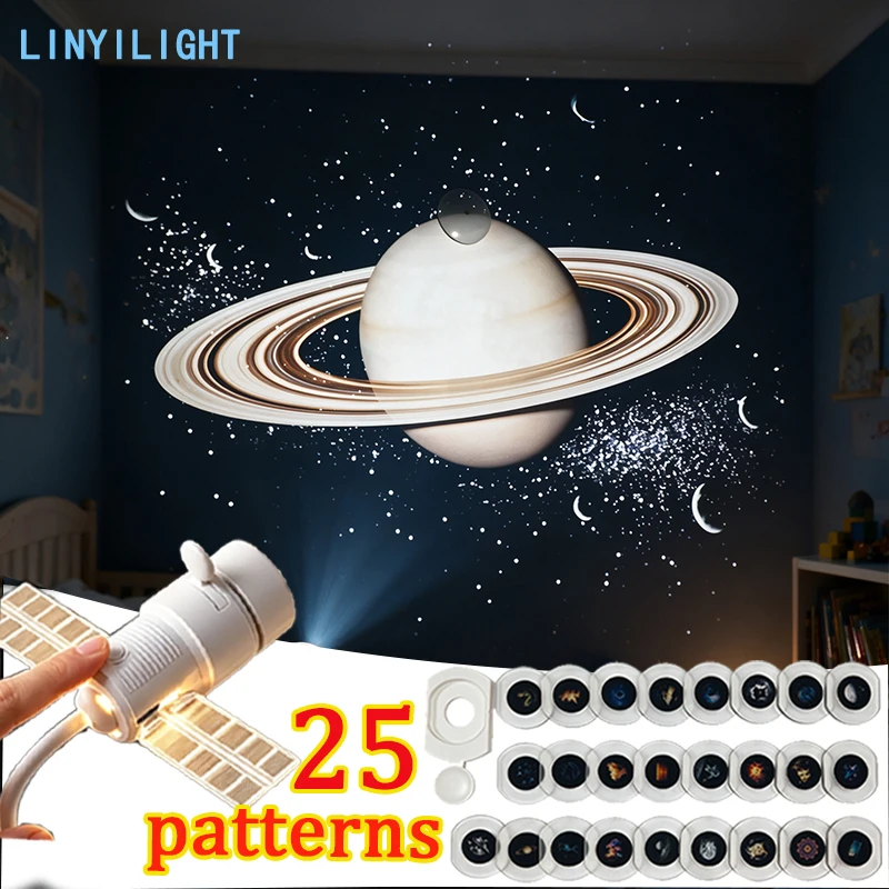 25 Set Star galaxy patterns Projection Lamp 360° Rotation Adjustable Focus  USB Projector Light for Romantic Nightlight Kid Gift