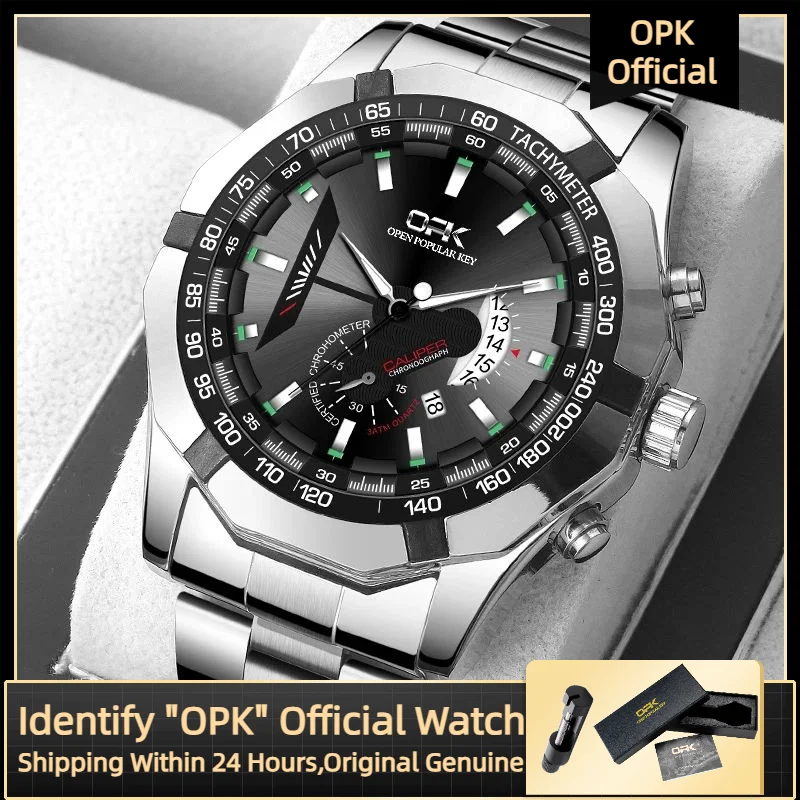 OPK-Relógio Quartz Masculino, Aço Inoxidável, Impermeável, Esportes, Relógio de Pulso, Moda, Moda, Big Dial, 46mm