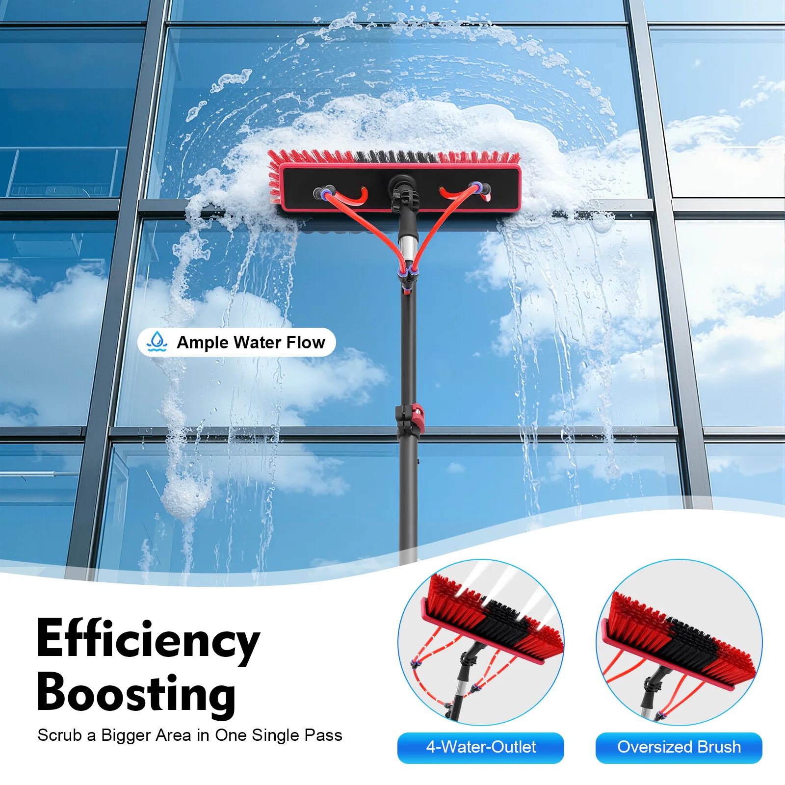 

Aluminum Alloy Water Fed Pole Kit 1.5-7.2m Adjustable Length Twist Lock Water Fed Brush 35cm Brush Head Outdoor Window Glass Solar Panel Cleaner with 1/4in Brass Connector