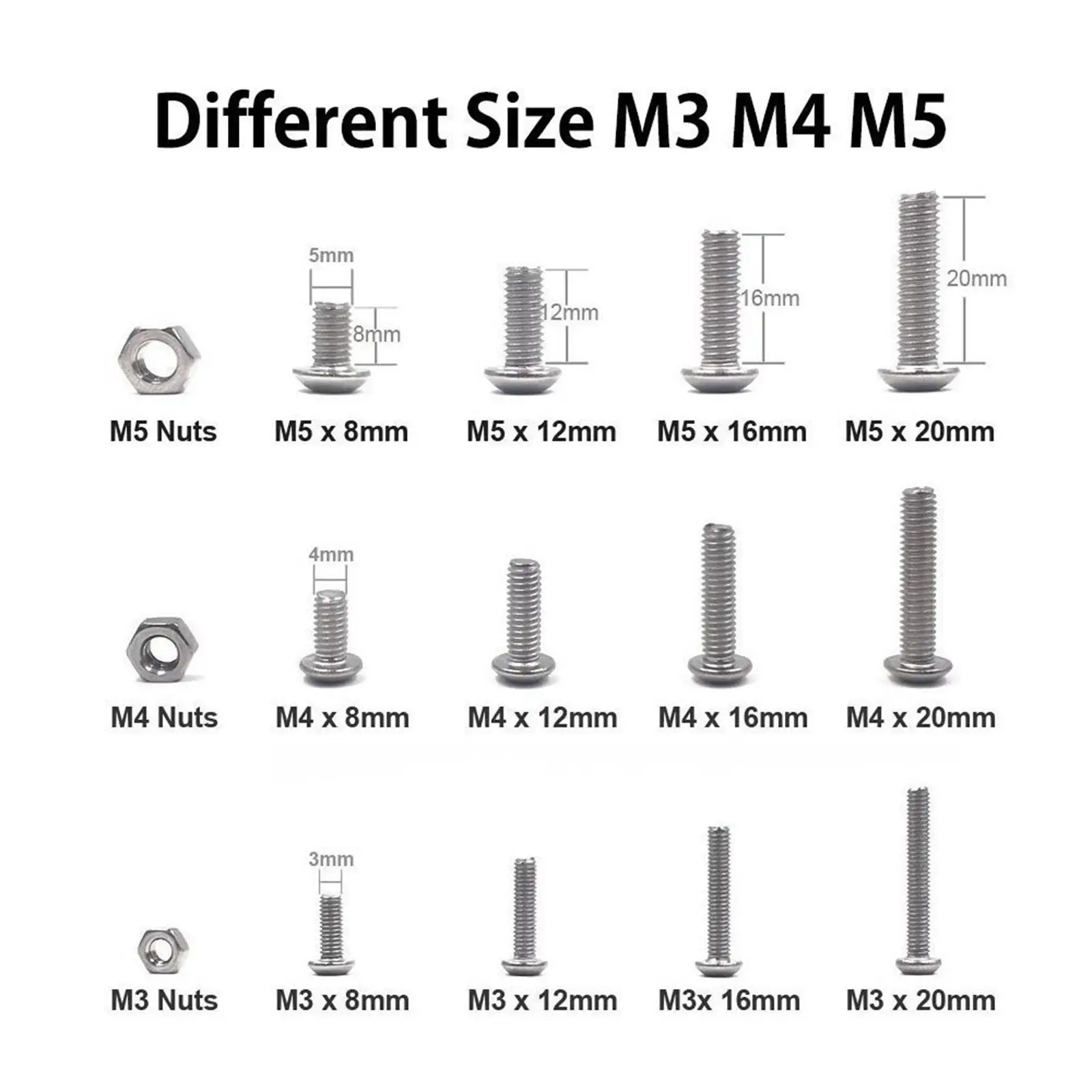 500Pcs Socket Caps Head Screws Set with Box Rustproof Fasteners Hardware Bolt and Nut 3 M5 for Furniture Repair