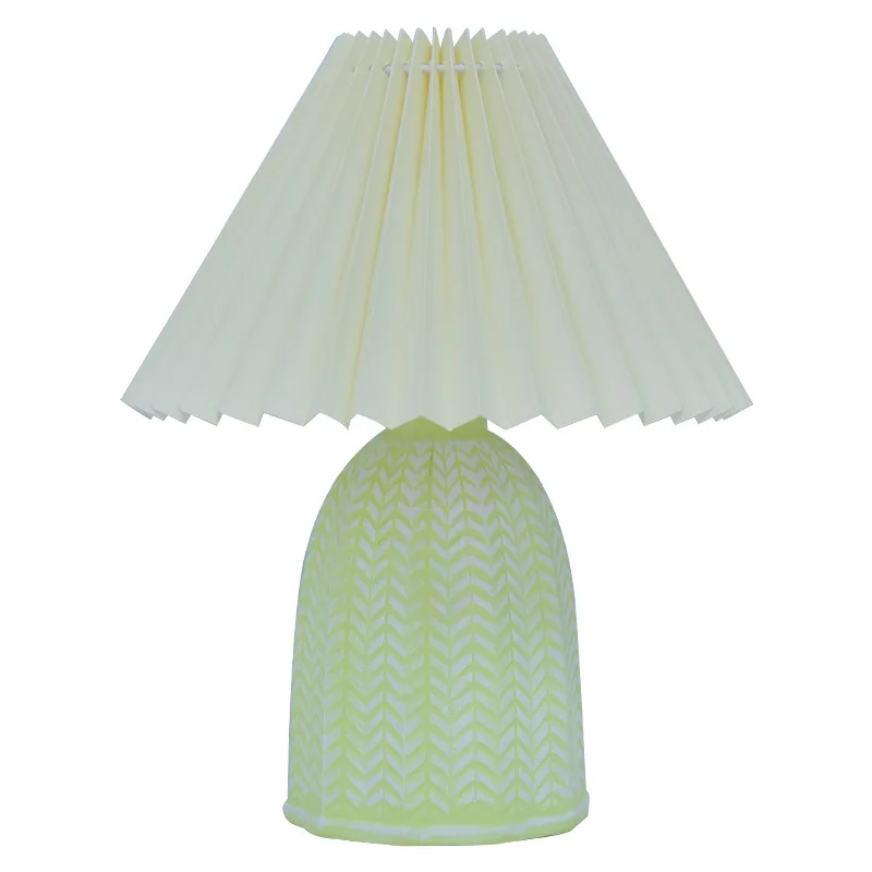 #For Nordic pleated retro desk lamp ceramic bedroom study bedside lamp premium ins decorative atmosphere light night light