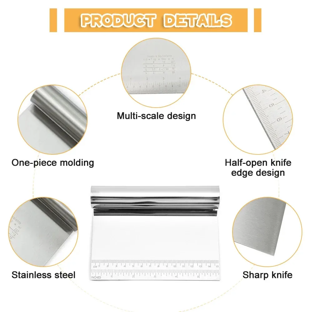 Leeseph Multi-purpose Stainless Steel Scraper & Chopper, Dough Scraper, Pizza Dough Cutter, Kitchen Tools image 4
