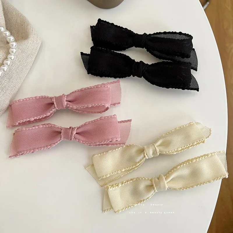 2PCS Gauze Ribbon Bowknot Hair Clips Hairpins Girl Women Korea Bow long Barrettes Pin Hairgrips Hair Accessories Set Fashion