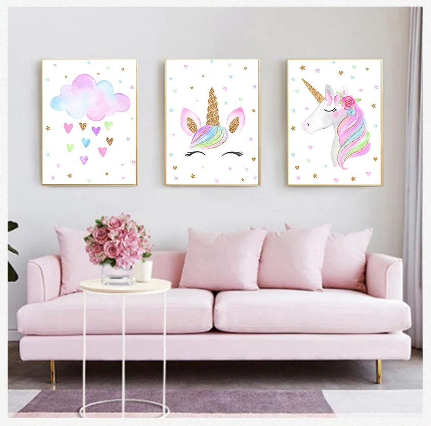 Cute Canvas Painting Nordic Decoration Picture Children Kids Bedroom Decor Rainbow Unicorn Wall Art Prints Baby Nursery Poster