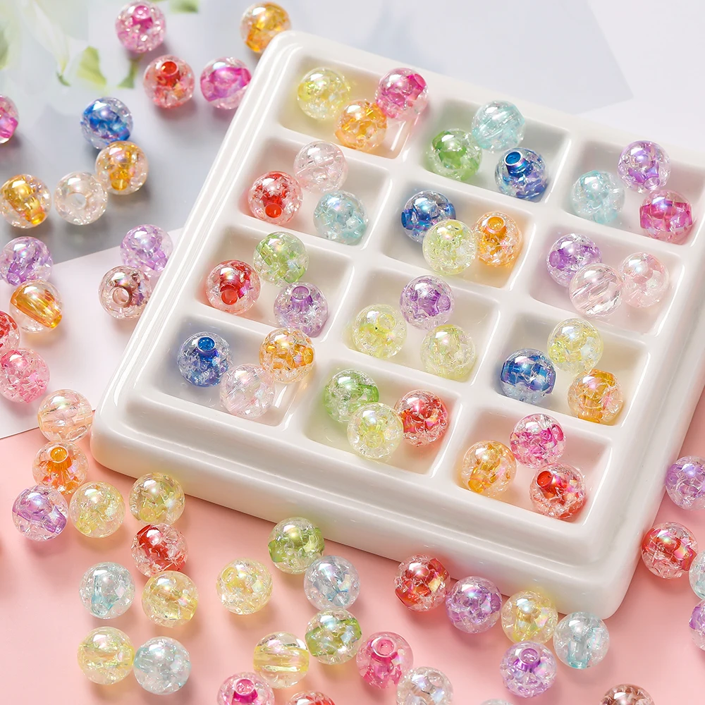 

20/30/50pcs 8/10/12mm Mixed Color Crackle Beads Acrylic Round Spacer Beads for DIY Bracelets Necklaces Jewelry Making Supplies