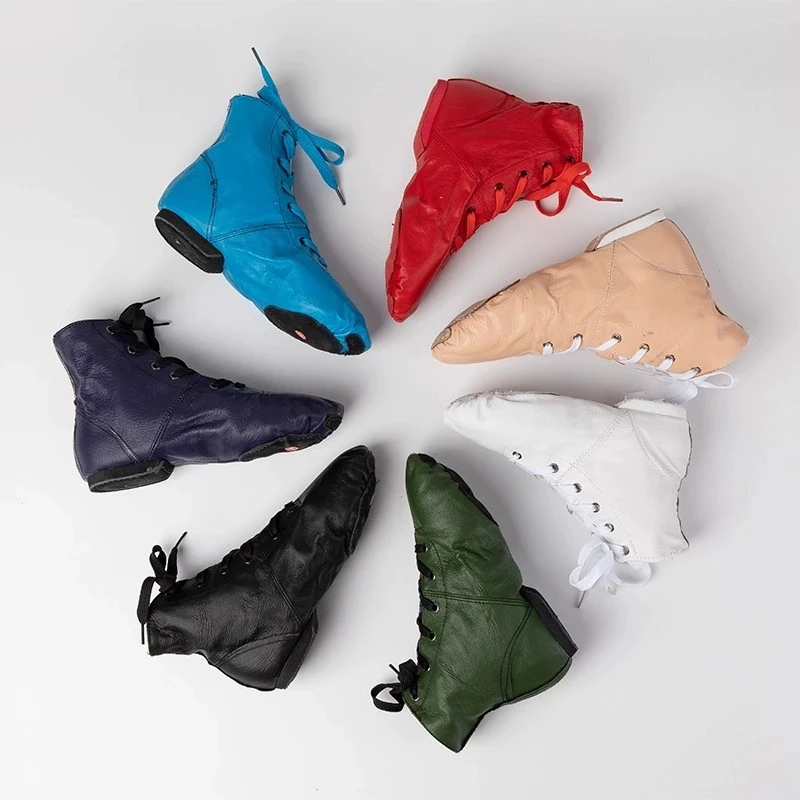 Leather High-Top Boots Jazz Performance Training Shoes Men Ballet Shoes for Women Shoes Soft Ethnic Modern Dance Shoes size 28
