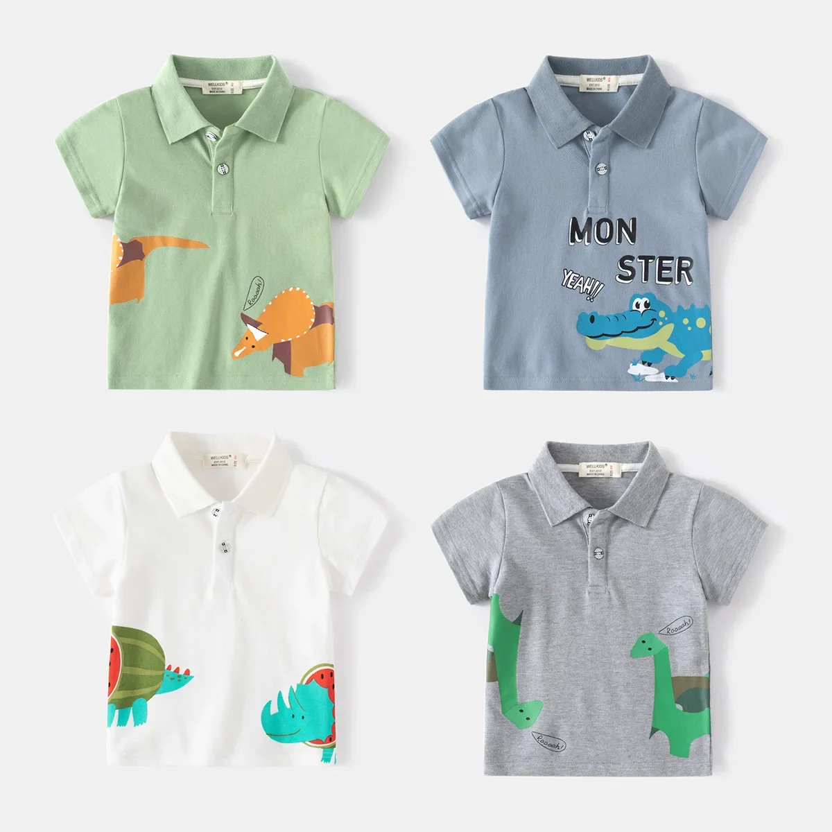 

Boys Casual Polo Shirts 2024 Summer Kids Cute Cartoon Dinosaur Print Short Sleeve Lapel T-shirt Tops Children Clothing For 2-6Y