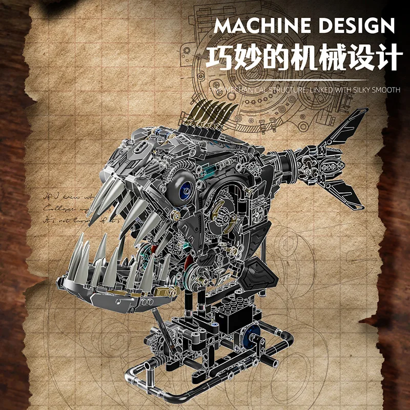 

IN STOCK Creativity Technical Mechanical Piranha Building Blocks Assembling Fish Bricks Model Toys for Boys Christmas Gift Set