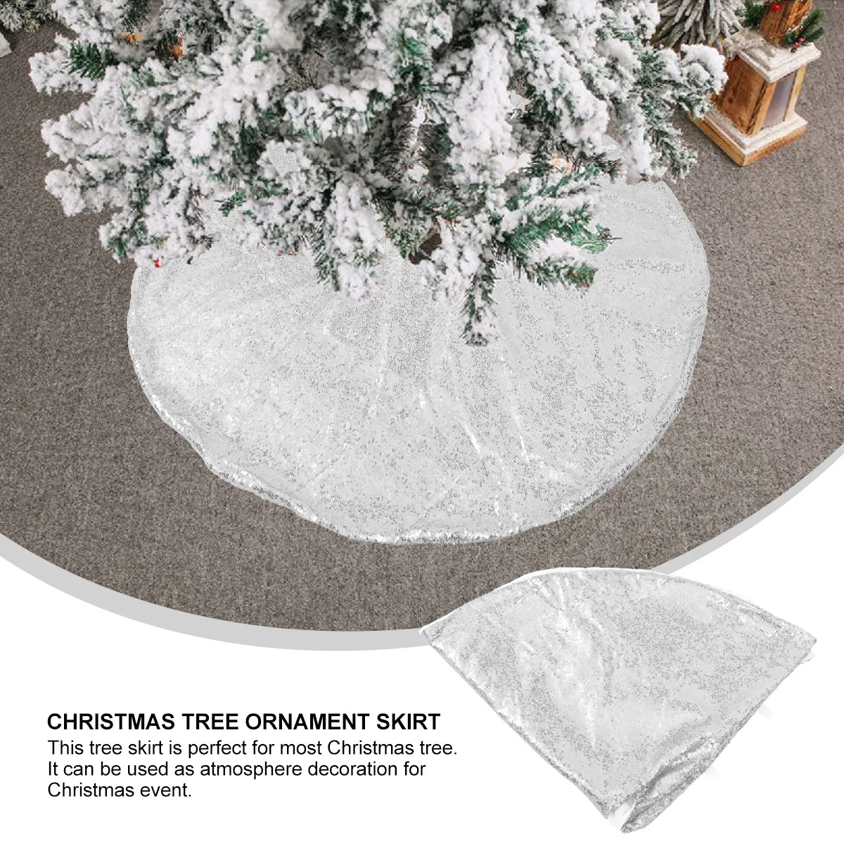 

Shining Sequins Christmas Tree Skirt Decorative Polyester Cloth Bottom Cover for Christmas Tree Holiday Decoration