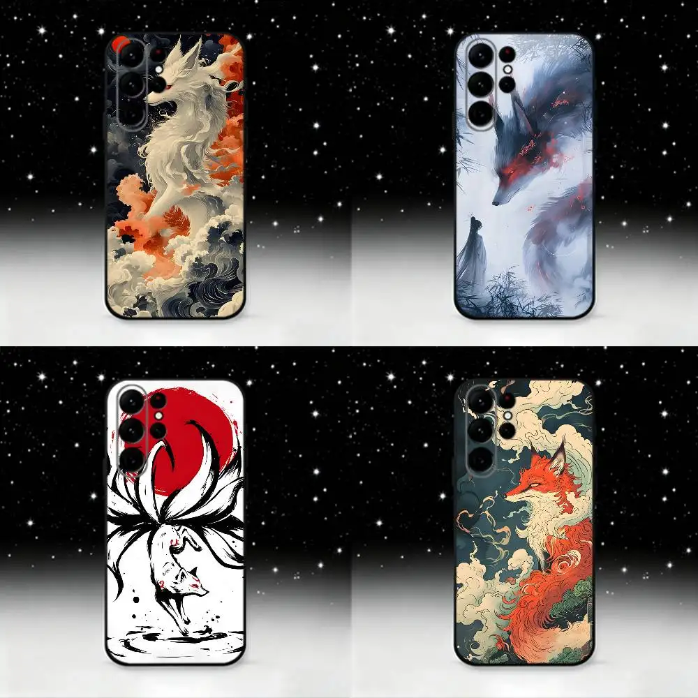 

Nine tailed fox Phone Case For Samsung S25,S24 Ultra,S20,S30 plus,S22 plus,S23,S30 Ultra 5G Silicone Black Shell