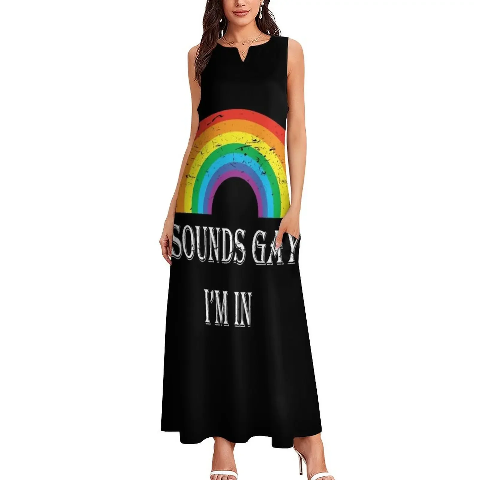 Rainbow Sounds Gay I"m In LGBT Pride T-Shirt Langes Kleid Damenbekleidung 2024 Neuankömmlinge Damen Partykleider Ballkleidung