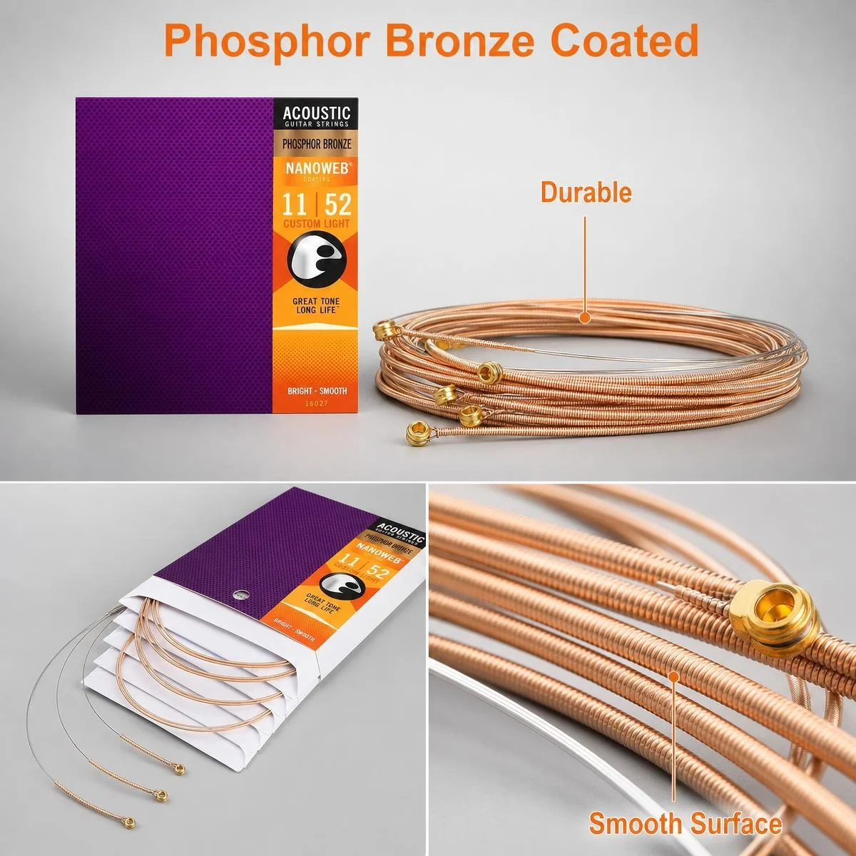 1pc Coated Acoustic Guitar Strings Phosphor Bronze & Brass Full Set Anti-rust Folk Guitar Replacement Strings
