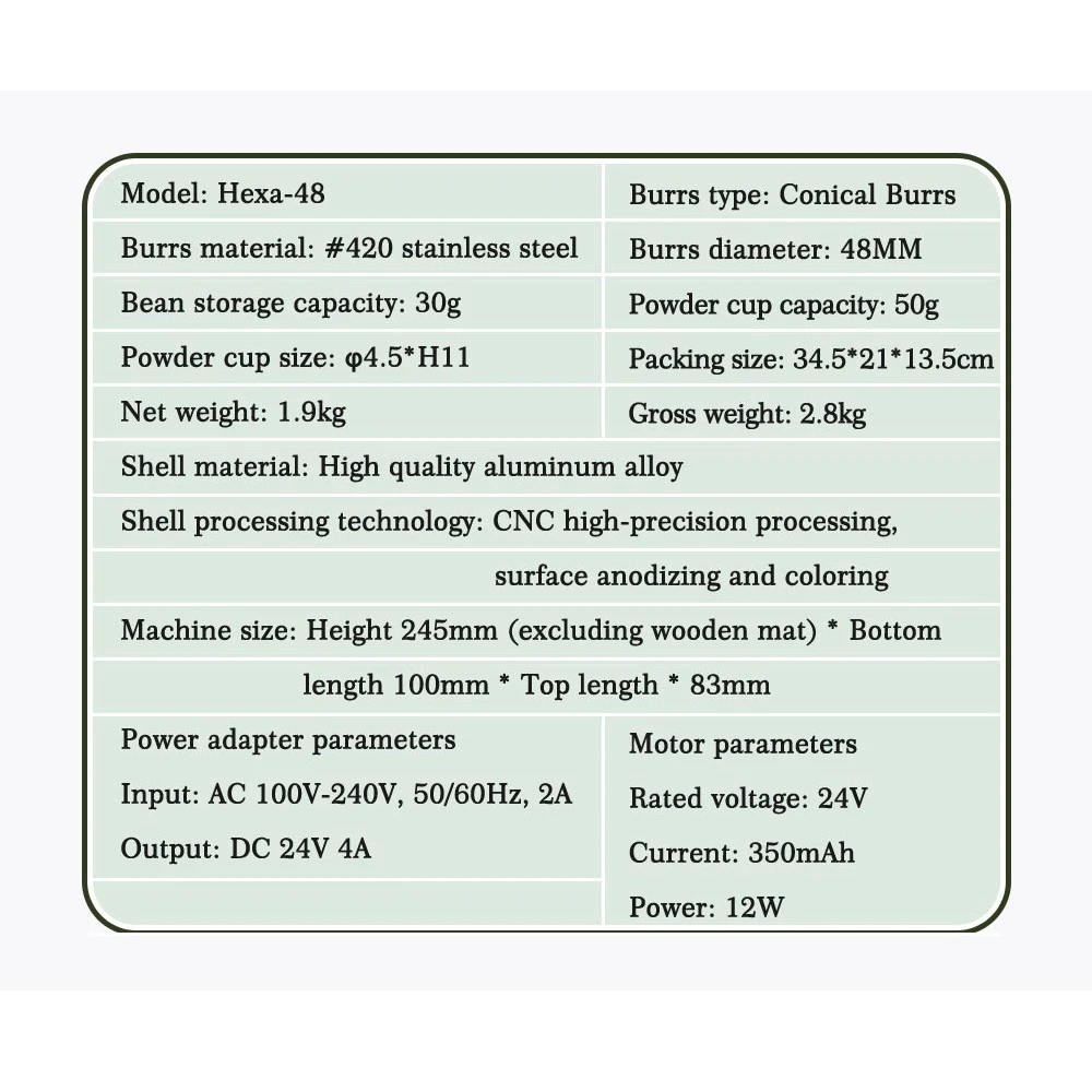 ITOP Hexa-48 Coffee Grinder 48mm Conical Burrs 120 Levels of Grinding Degree for Whole Coffee Type Grind Espresso Coffee Miller