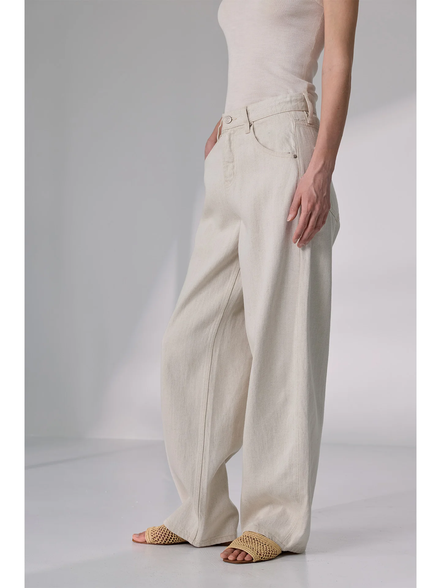 

Linen Wide Leg Jeans Straight Cut Casual Pants Women's Bootcut Loose Slimming Comfortable High Waist Denim Trousers