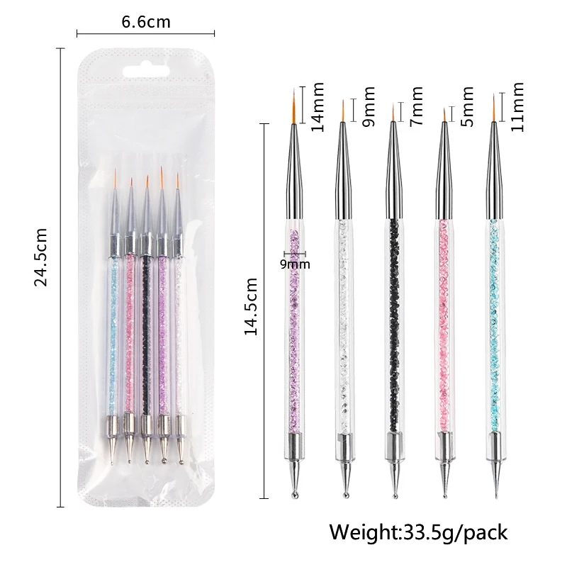 5pcs Nails Art Dotting Pen Acrylic Drawing Liner Supplies Brush Rhinestone Gems Picker UV Gel Painting Manicure Accessoires Tool