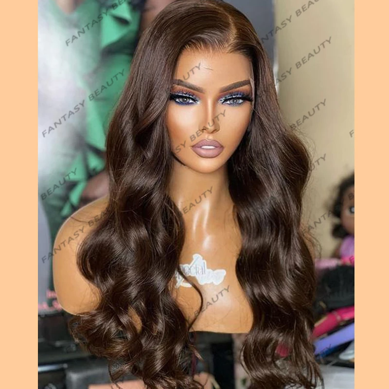 Indian Virgin 100% ludzkie włosy czekoladowy brąz ciało fala Glueless 360 peruki typu Lace front dla czarnych kobiet z dzieckiem włosy Remy włosy