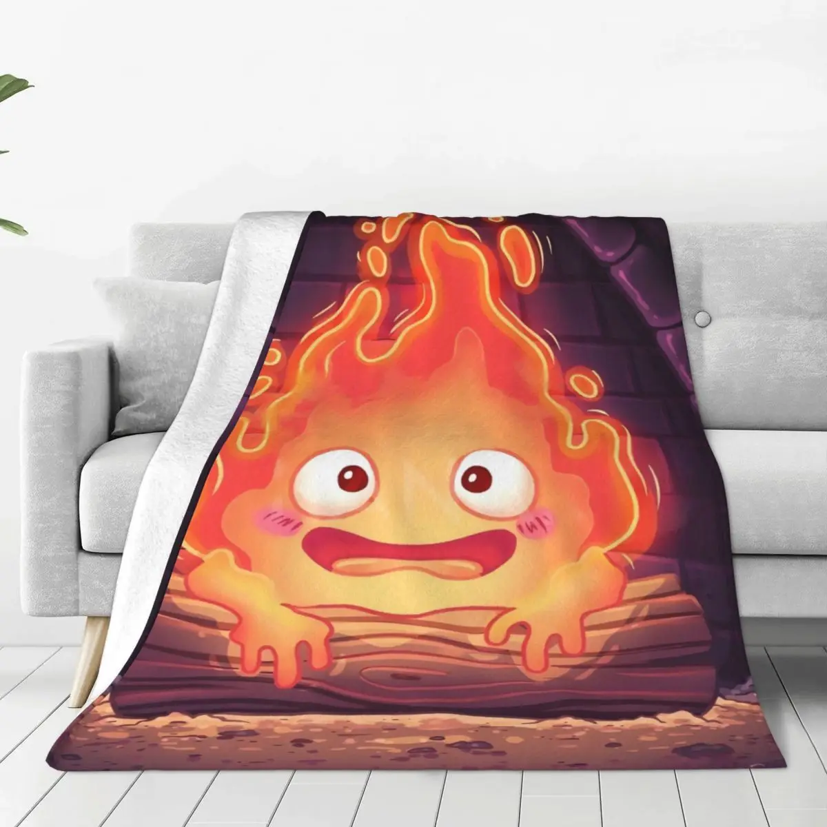 Flame Calcifer Blanket Flange Textile Decor Portable Super Soft Throw Blankets for Home Office Plush Thin Quilt