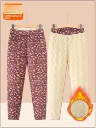 Thickened Fleece Lined High Waist Wide Leg Cotton Trousers for Middle-Aged And Elderly Women Winter Warm Fashionable Pants