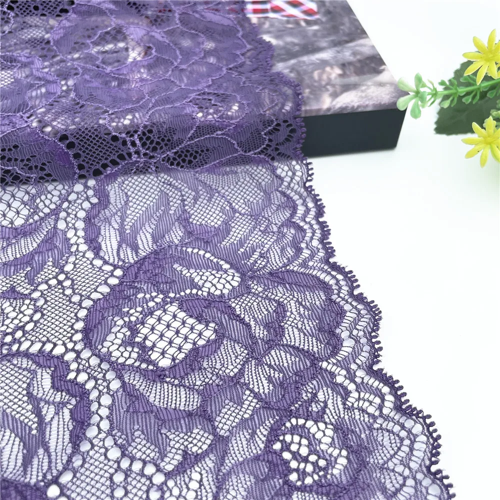 3y/lot Width 17.50cm Dark Purple Shiny Elastic Lace Trim Skirt Hem Underwear Sewing Craft DIY Apparel Fabrics Lace For Clothing