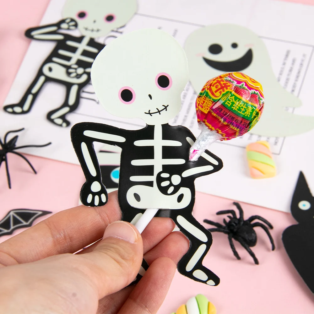 30pcs Halloween Lollipop Paper DIY Cards Ghost Skull Lollipop Chocolate Sweets Holders Wrapping Decorative kids Halloween party