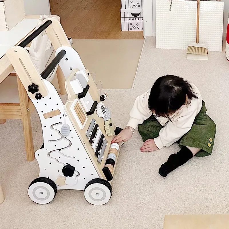 Baby walker baby stroller anti-O-leg anti-turnover walker multi-function wooden toy stroller Solid wood children's furniture