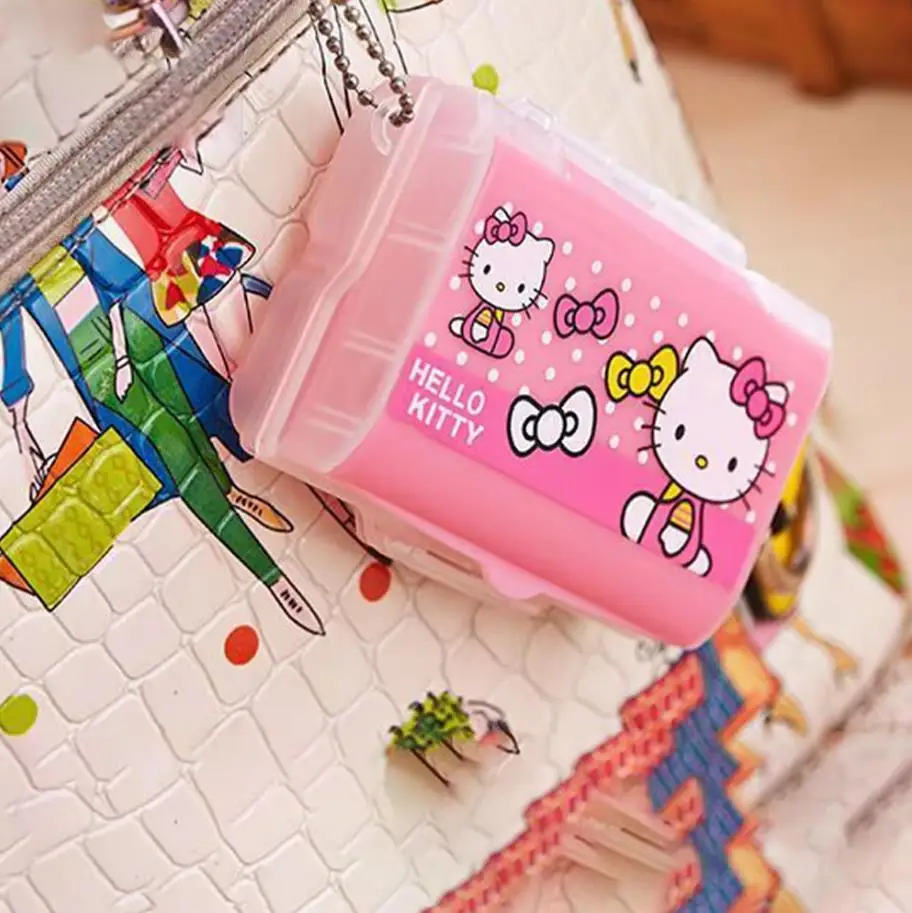 Hello Kitty Sanrio Portable Pill Box Kawaii Seven Compartment KT Cat Storage Box Travel Portable Double Layer Medicine Box Gift