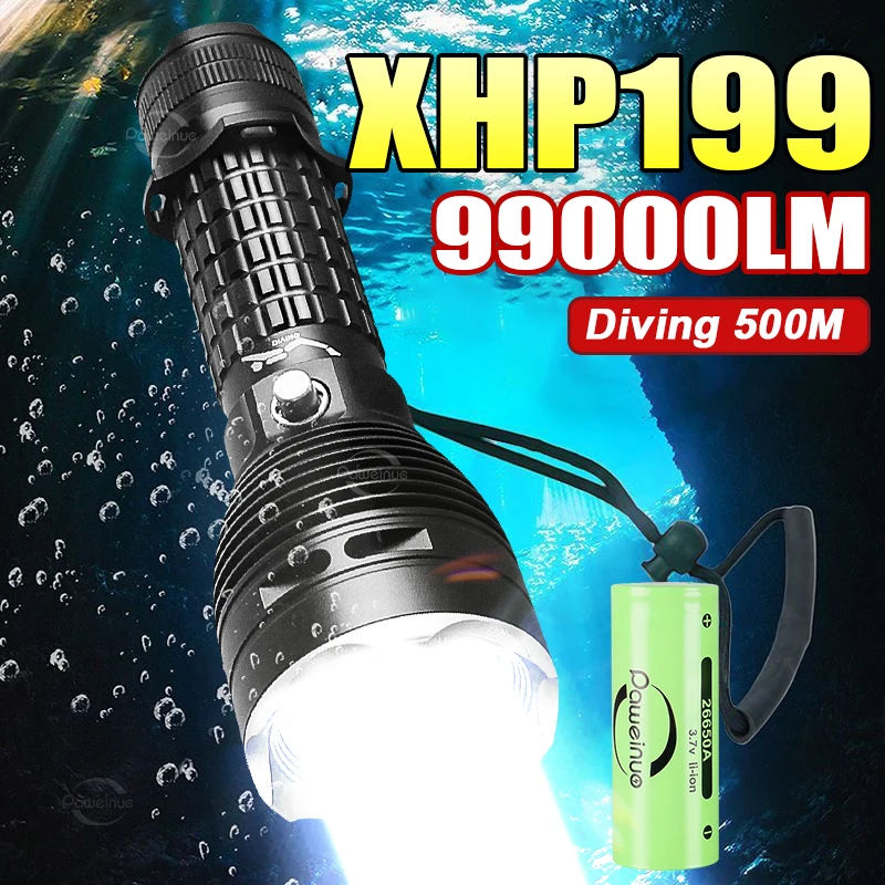 High Power LED Flashlight Diving Underwater Flashlights Professional Diving Torch 18650 IPX8 Scuba Dive Lantern Fishing Hunting