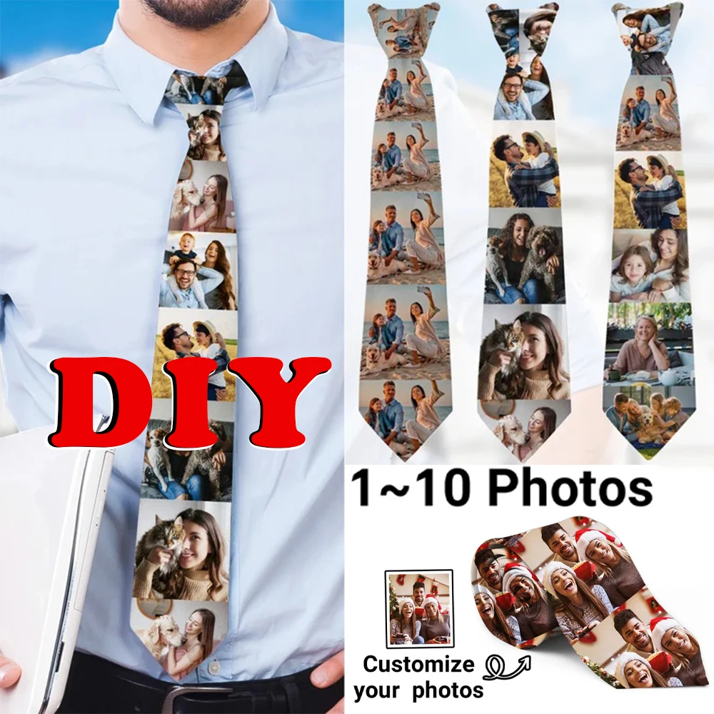 

DIY Private Design Fashion Style Custom Men's Women Necktie 3D printing 1-10 Photos Custom Tie Holiday Gifts Family Couple Gifts