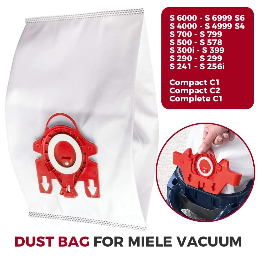 6 PCS AirClean 3D Dust Bag for Miele FJM,Compact C2,S241,S290,S300i,S500,S700,S4,S6 Series Canister Vacuum Cleaner