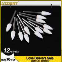 12pcs/Pack AZDENT Dental Polisher White Stone Flame Cone Round Shape Polishing Tool Metal Resin Porcelain Dentistry Instrument