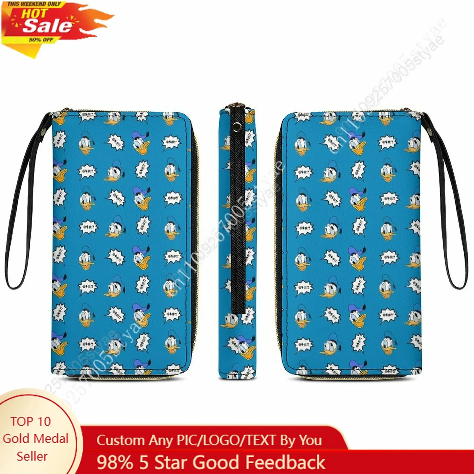 

Donald Duck Leather Wallet Disney Licensed Customizable Personalized Design Your Pattern Portable Design Double-sided Printing
