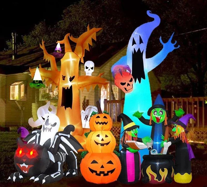 Customized Halloween Inflatable Air Model LED Luminous Inflatable Ghost Pumpkin White Ghost Witch Halloween Scene Decoration