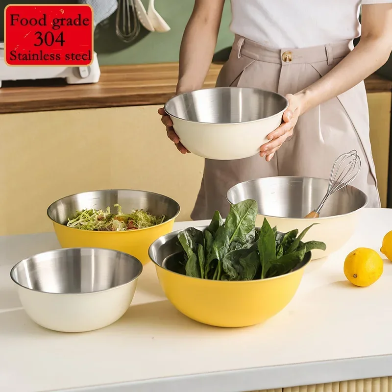 

304 Stainless Steel Salad Mixing Bowl Sets Kitchen Egg Dough Stirring Basin Fruit Vegetable Storage Bowls Salad Mixing Bowl Set