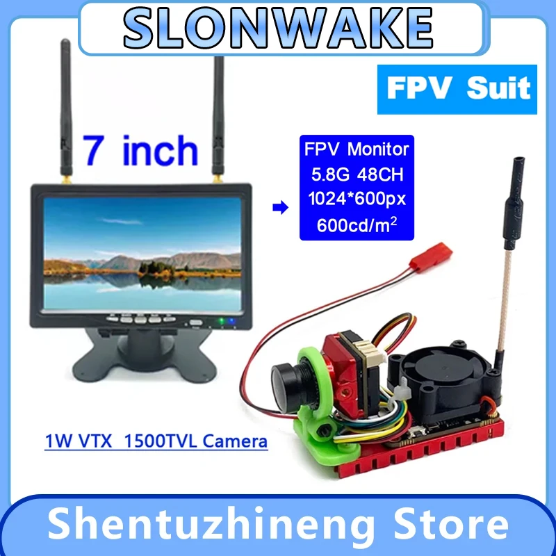 SLONWAKE 5.8G 1000mW adjustable VTX Transmitter 1500TVL Camera+7 inch IPS high definition high brightness display suit