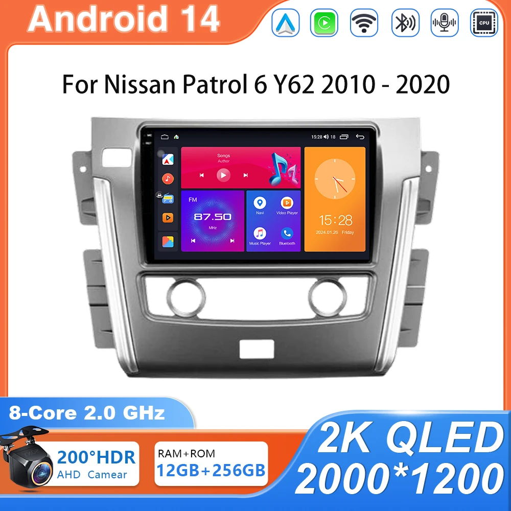 

Автомобильный радиоприемник Android 14 для Nissan Patrol 6 Y62 2010-2020 беспроводной мультимедийный плеер GPS-навигация 4G WIFI BT без 2din DVD 2din
