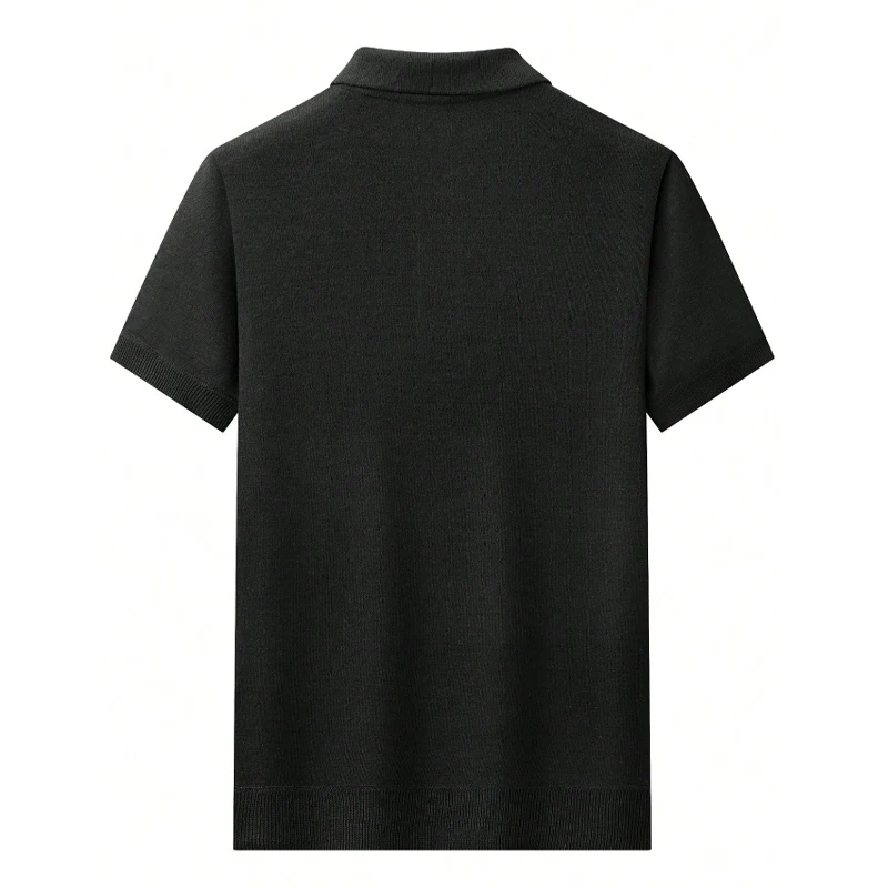 US Size Mens Knit Shirts Casual Stretch Golf Shirts Short Sleeve Polo Shirt Striped Casual Business Party Men's Summer Knit Top