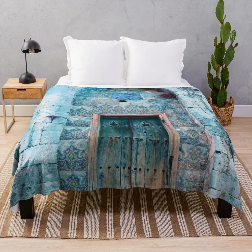 

Vintage Arabic Blue Door Throw Blanket Bed Fashionable Soft Plush Plaid For Sofa Thin Soft Blankets