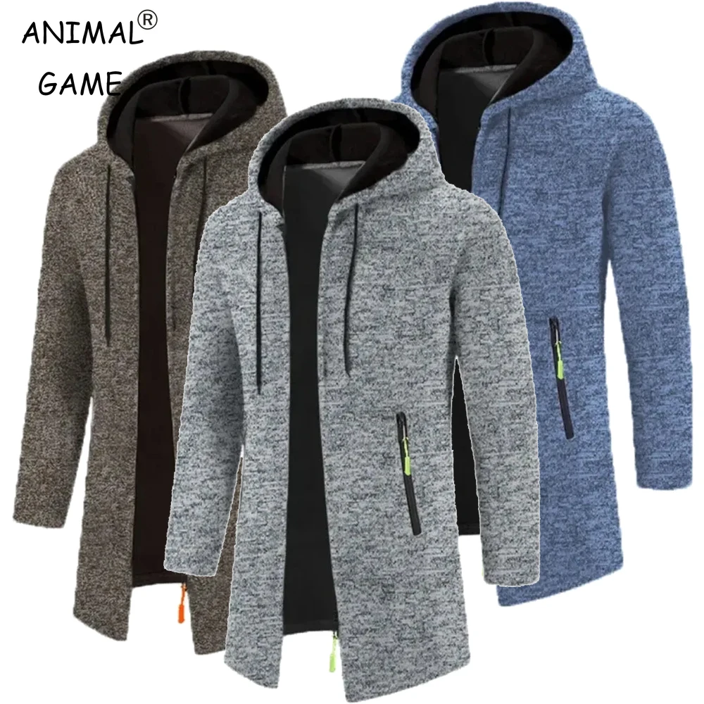Nowy męski sweter z kapturem i długim rękawem dla mężczyzn Bluzy z zamkiem błyskawicznym Oversize Streetwear Ciepła kurtka jesienna w jednolitym kolorze Bluza męska