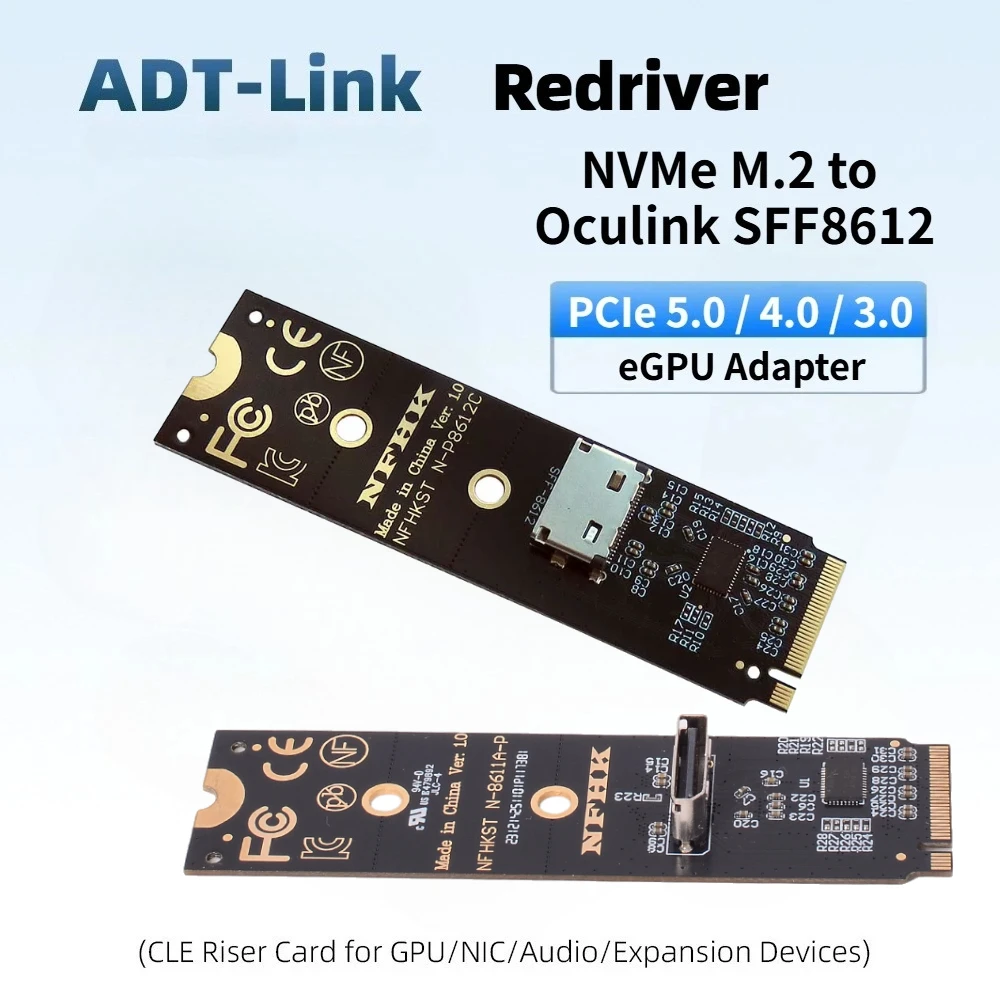 External Graphics Redriver Chip NVMe M.2 To Oculink SFF-8612 Adapter Card PCIE 5.0 4.0 NGFF NVMe M.2 2280 - U.2/U.3 SFF-8639 SSD