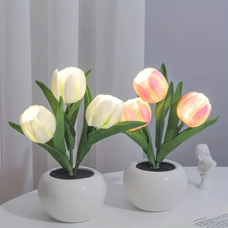 LED Tulip Lamp Night Simulation Flower Atmosphere Desk Light Room Table Decoration Lamp Gift for Girl friend