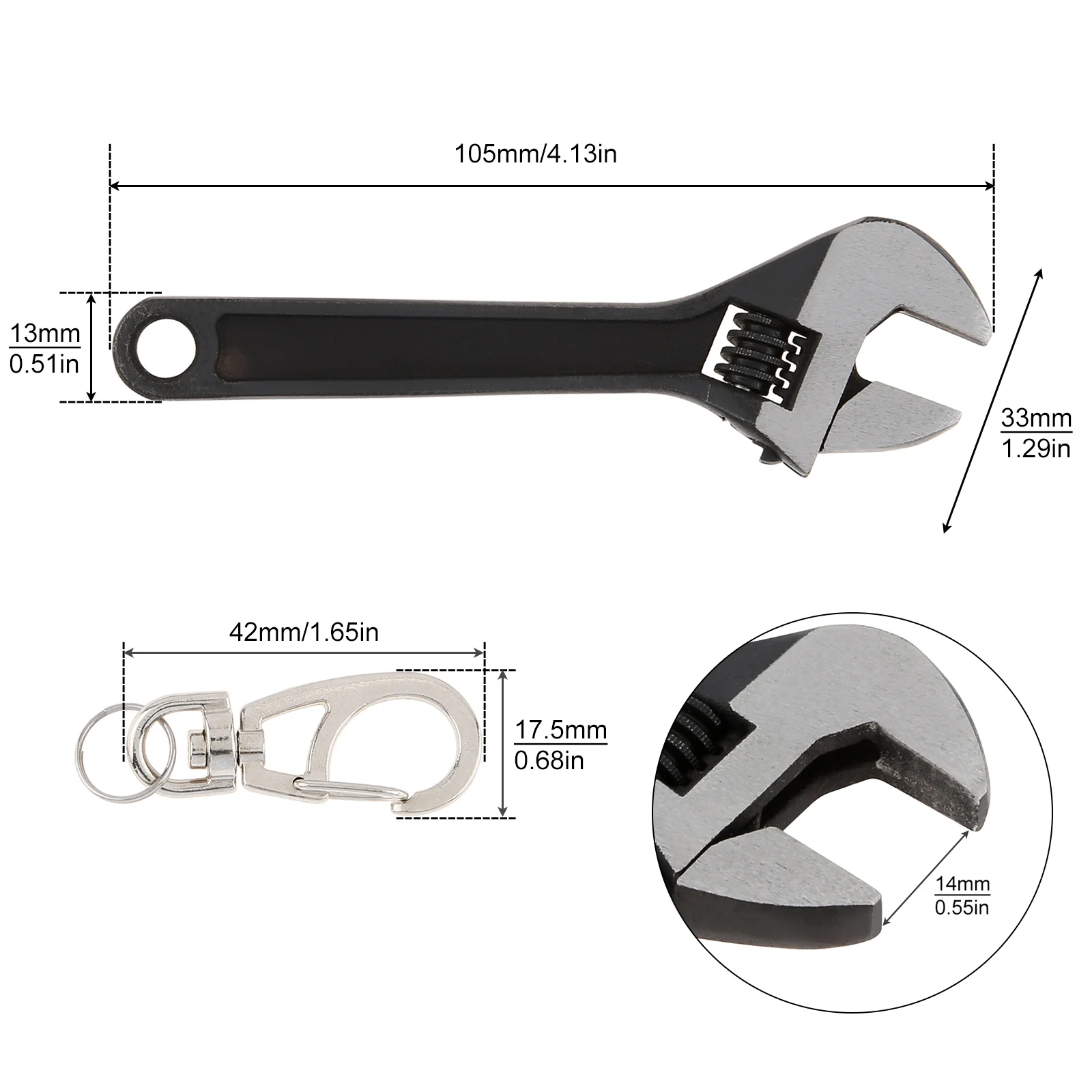 Mini llave ajustable de acero inoxidable, herramientas manuales portátiles con llavero, 105mm, 45 #