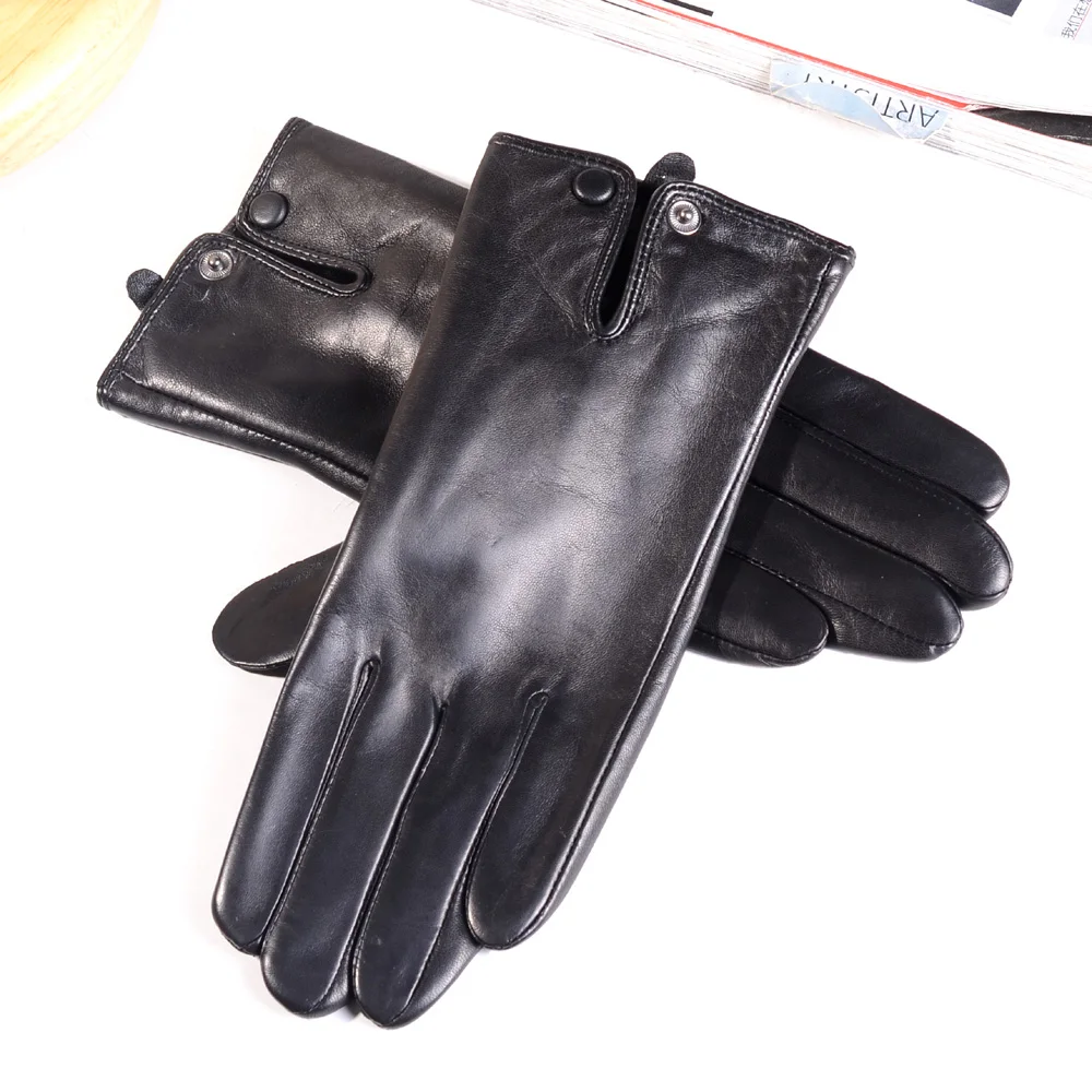 Real Leather Touch Screen Gloves Women\'s Ladies Classic Genuine Leather Winter Warm Driving Button Gloves