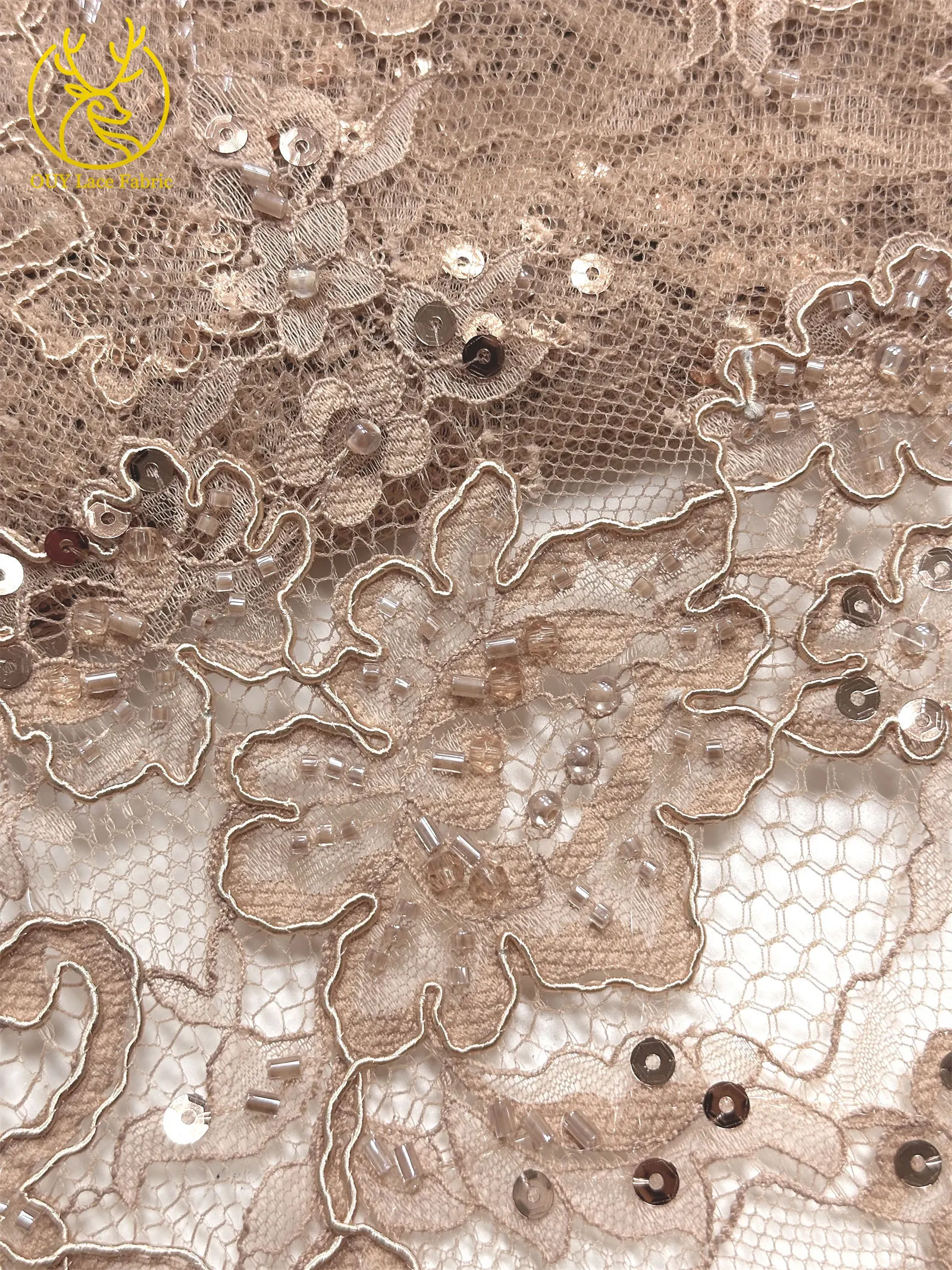 Elegante, exquisite, würdevolle, neue, modische, handgefertigte, perlenbesetzte, mit Pailletten bestickte Netzspitze, vollständig mit Perlen besetzt, für Damen-Hochzeitskleider – Detail 15