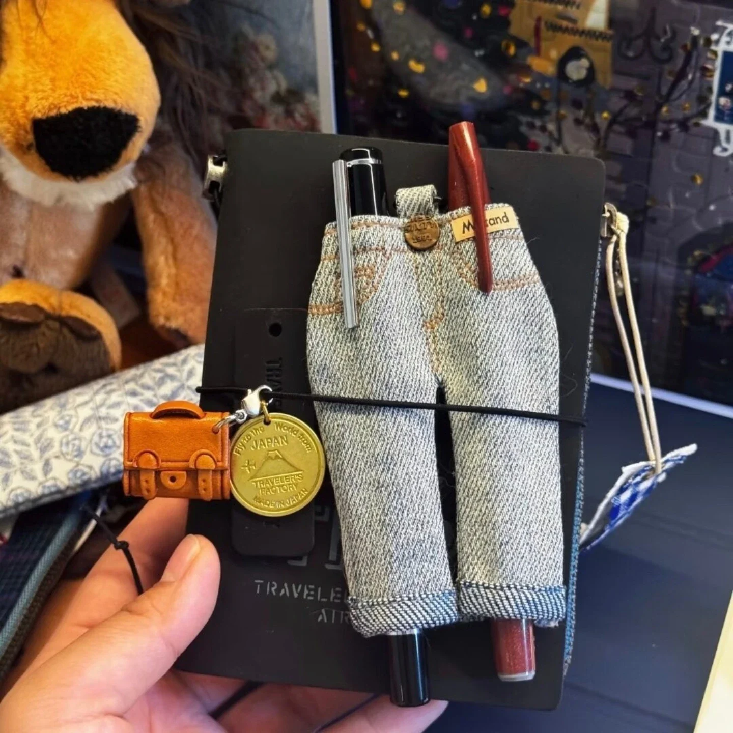 Mini Denim Pen Holder - Vintage Jeans Pencil Case, Creative Journal Accessory & Quirky Gift,Retro Denim Pen Loop,Funny Bag Charm