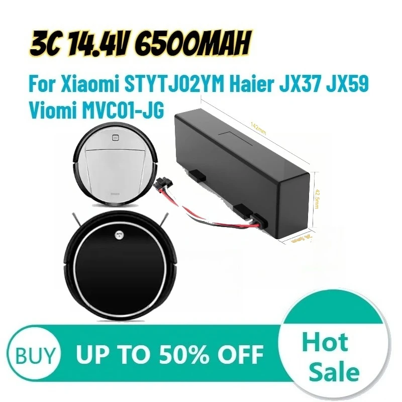 3C 14.4V 6500mAh Lithium Battery for Xiaomi STYTJ02YM Haier JX37 JX59 Viomi MVC01-JG High-Quality Rechargeable Battery