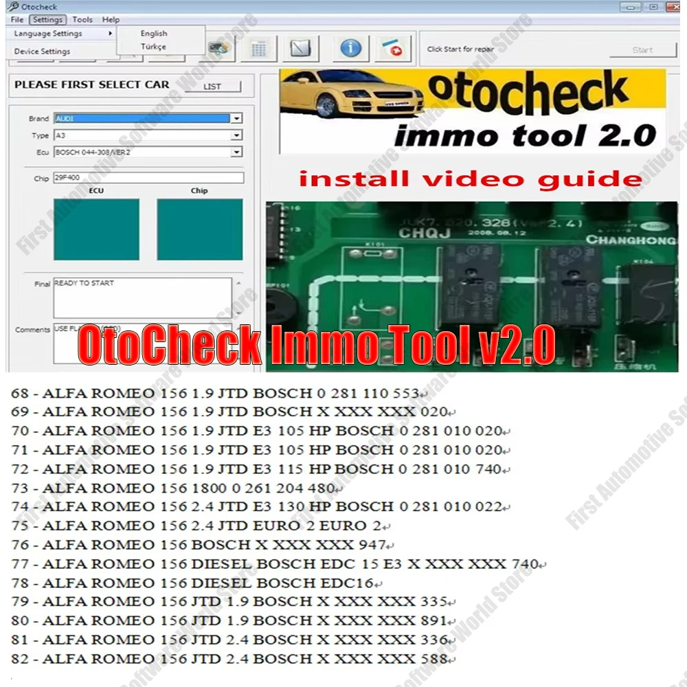 

The Immo software Otochecker 2.0 OTO Checker Cleaner anti-theft system repair software is suitable for French original vehicles