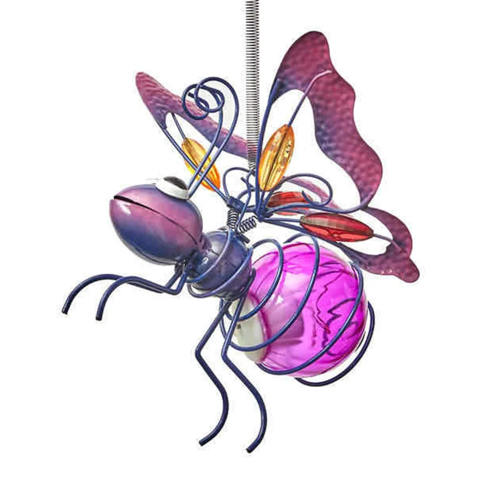 6PCS Solar-Powered Hanging Metal Ladybug Light Garden Decor Lady Sculpture with Bouncy Springs Summer Outdoor Art Decorations