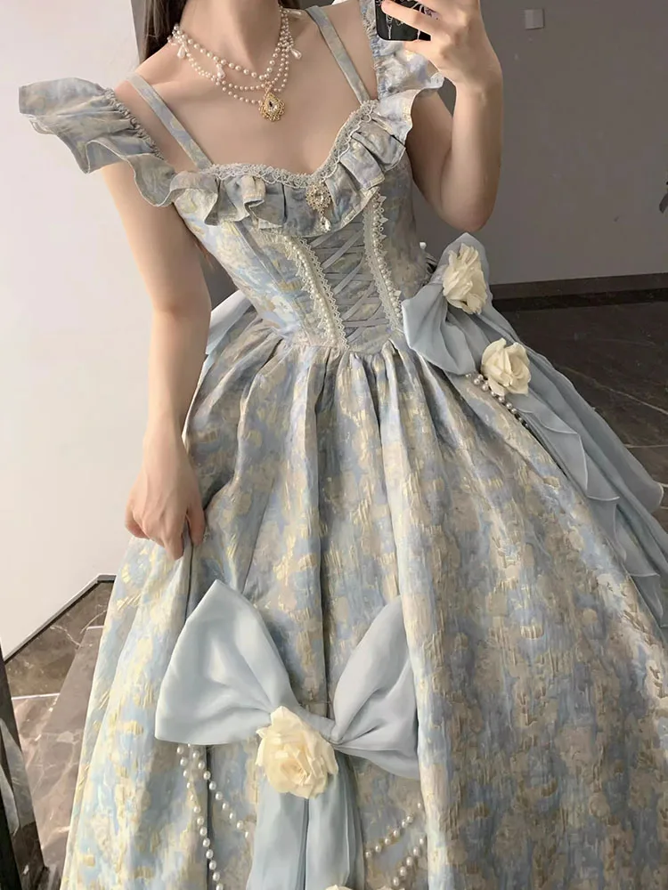 Blue Flower Wedding Floor-Length Adult Formal Dress Elegant Heavy Industry Female