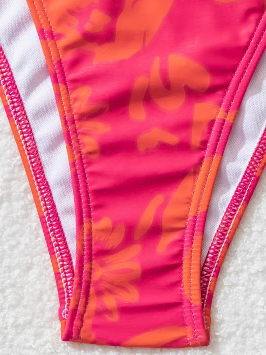 新しい女性 2 個ビキニ水着プリントタイアップホルターネックノースリーブパッド入りブラジャー Tバックボトムスビーチ水着セット S-XL